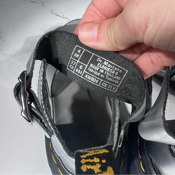 Dr Martens Clarissa II Silver Metallic Calf Black Leather Platform Sandals - Picture 9 of 10